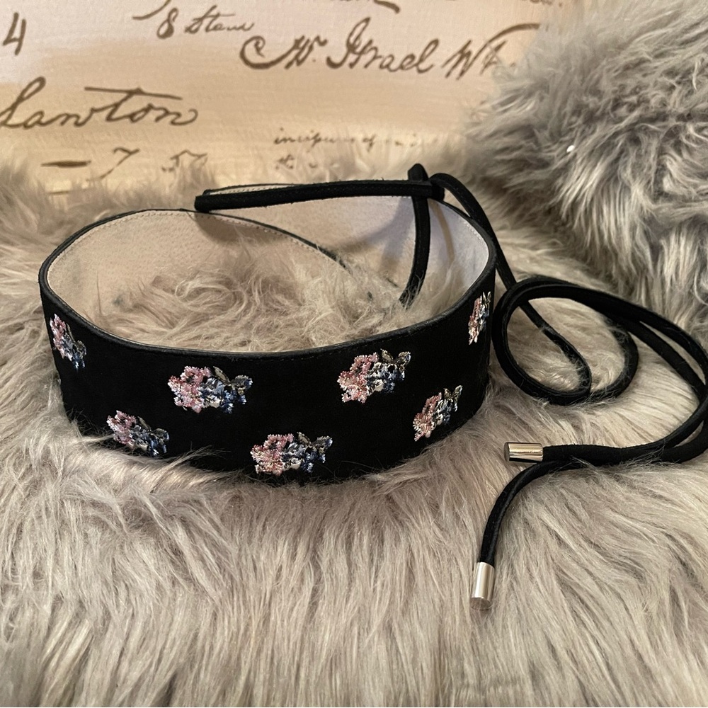 NWOT White House Black Market Black Floral Obi Belt